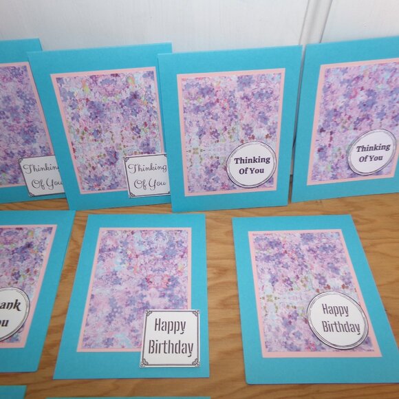 Handmade Set of 12 Blue Sentiment Cards - Picture 3 of 4